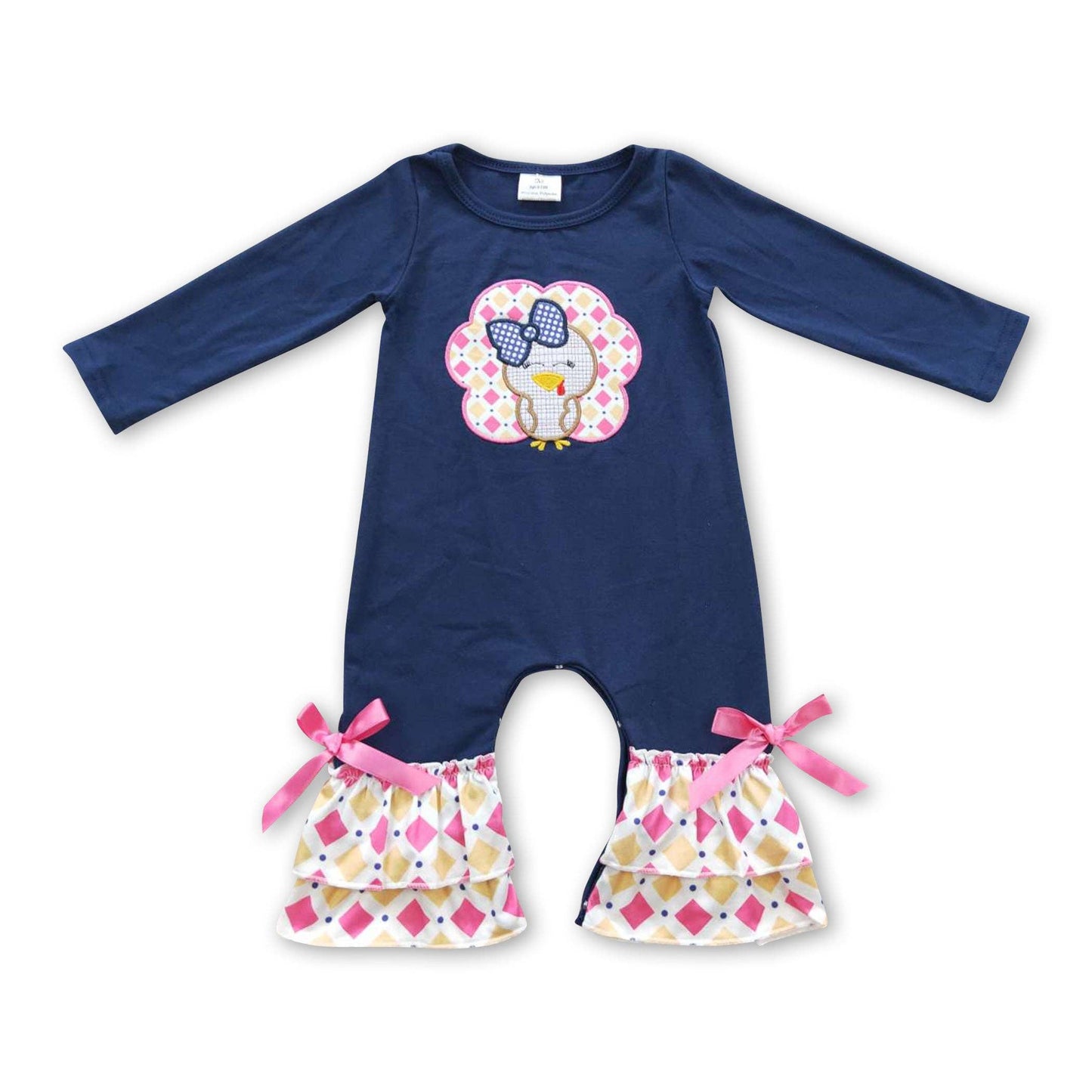 Navy turkey ruffle baby girls Thanksgiving romper